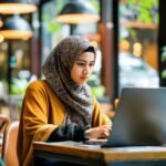 young muslim entrepreneur coworking space blending modern business practices with traditional ethical values